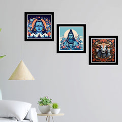 Lord Shiva HD Printed Religious Decorative Wall Paintings Set of 3