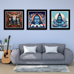 Lord Shiva HD Printed Religious Decorative Wall Paintings Set of 3