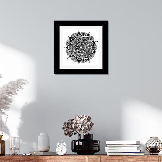 Mandala Art Wall Decor Painting with Frame for Decorative Wall/Modern Art Wall Paintings for Living Room Bedroom (12inch x 12inch, Black)