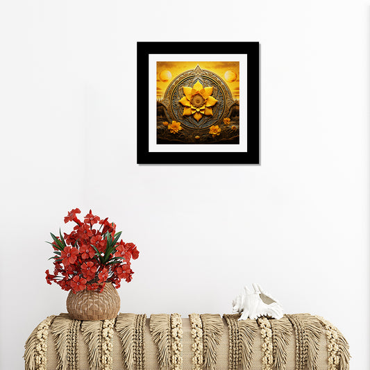 Beautiful Flower Mandala Art Framed Wall Painting for Bedroom, Living Room, Office, Home Decoration (12 x 12 Inch, Yellow)