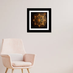 Beautiful Gold Mandala Art Print Square Framed Wall Frame Painting/Poster for Bedroom, Living Room, Office, Home Decoration |12 x 12 Inch | Gold