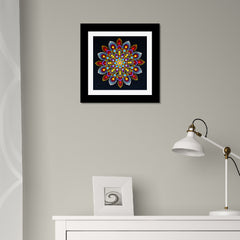 Beautiful Multicolor Rangoli Design Mandala Art Print Square Wall Frame