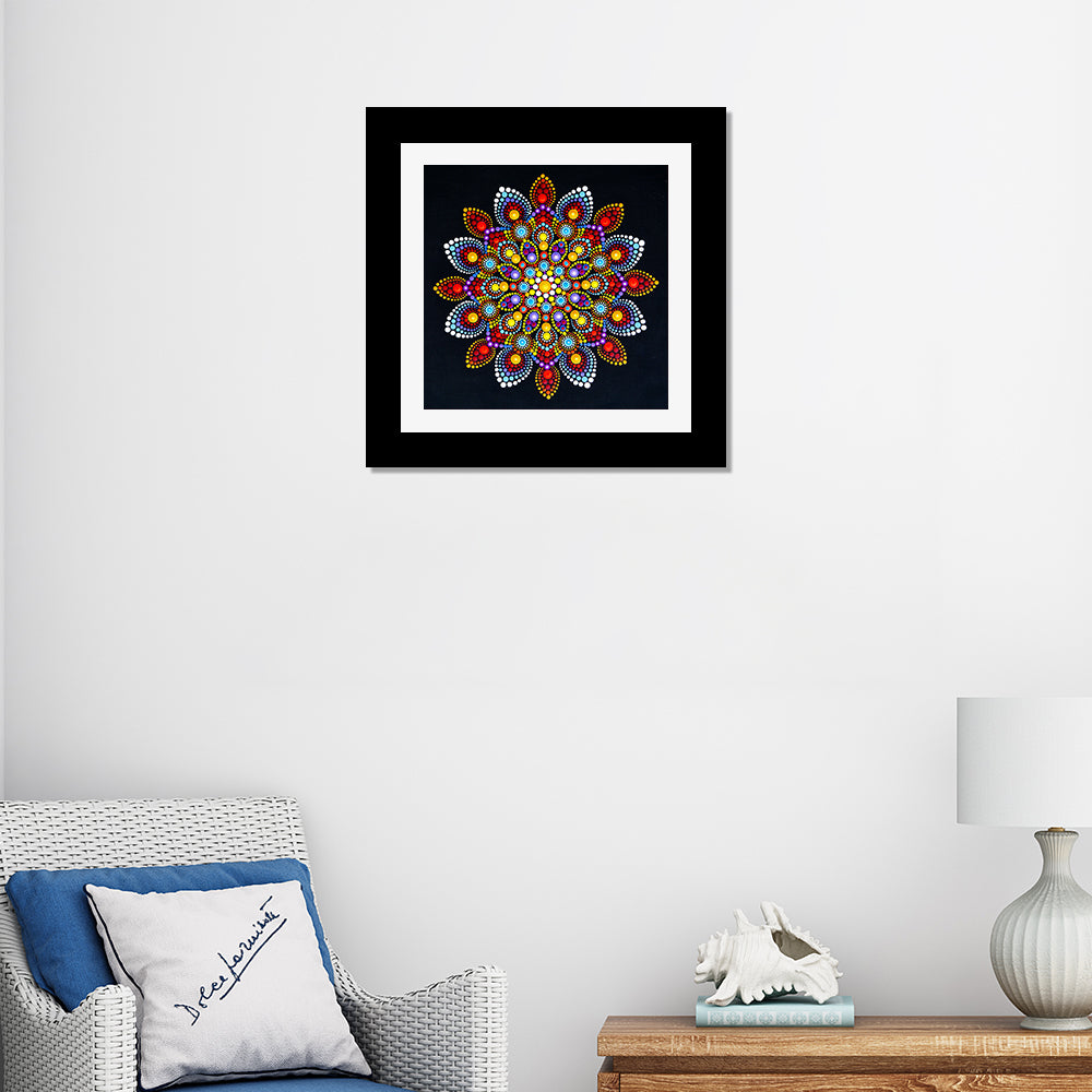 Beautiful Multicolor Rangoli Design Mandala Art Print Square Wall Frame