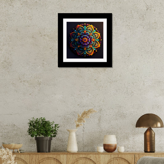 Mandala Design Multi Color Square Shape Home Wall Decor Art Print/Painting (MDF - 12X12 Inch) for Bedroom, Living Room, Office, Wall Decoration