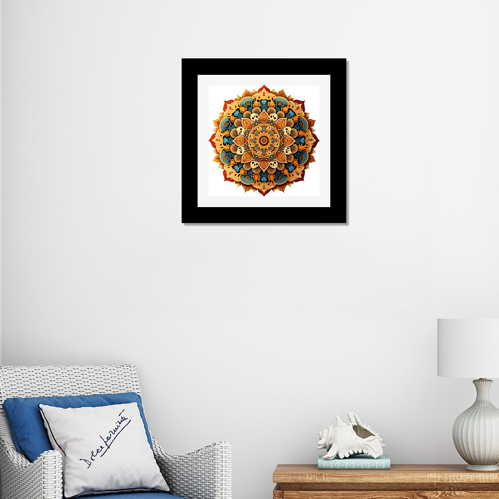 Colorful Mandala Art Wall Painting/Art Print/Poster Frame For Living Room, Bedroom, Office, Home Decoration Item / Black Frames for Wall Décor Size: 12 x 12 Inch