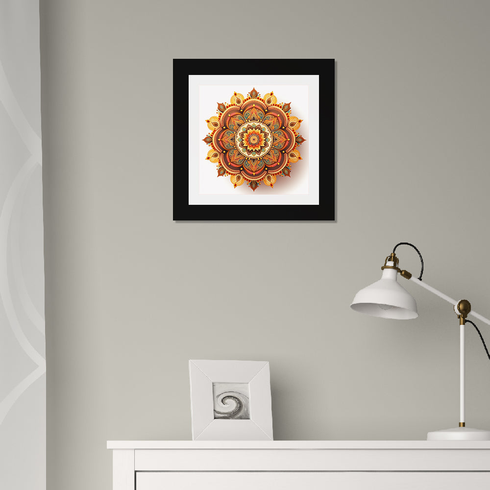 Beautiful Multicolor Modern Rangoli Mandala Wall Art Print/Poster Wall Decor Painting with Black Frame for Home and Office Wall Decoration Size: 12 Inch x 12 Inch