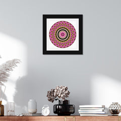 Divine Paper Acrylic Pink Colorful Mandala Design Black Framed Wall Art Painting/Posters Wall Decor For Living Room, Multicolor Size: 12 X 12 Inch