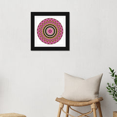 Divine Paper Acrylic Pink Colorful Mandala Design Black Framed Wall Art Painting/Posters Wall Decor For Living Room, Multicolor Size: 12 X 12 Inch