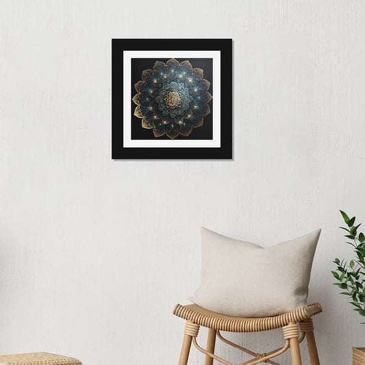 Modern Golden Mandala Wall Art Print/Painting, Square Black Framed Wall Art Painting/Posters Wall Decor For Living Room, Gold Size: 12 X 12 Inch