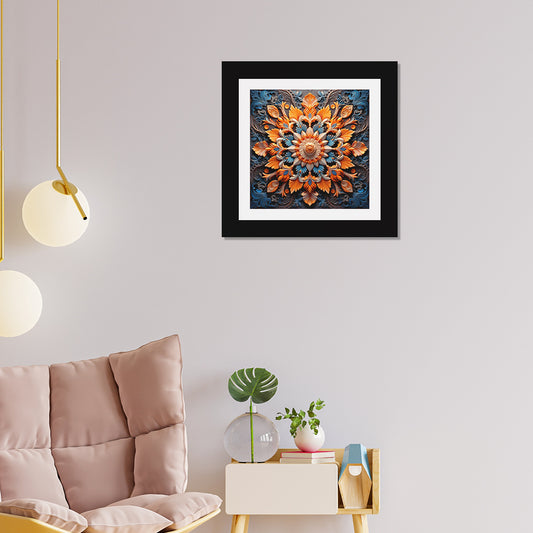 Bright Multicolor Floral Mandala Wall Decor Art Print/Painting/Poster with Black Frame for Living Room, Bedroom, Office, Home Decoration Size: 12 X 12 Inch