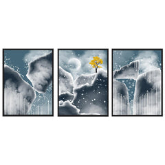 Set of 3 Modern Abstract Blue Art Frame painting for Wall Decoration