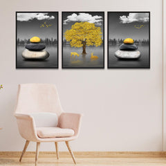 Modern 3d Abstract Nature White Frame Wall Painting for Home and Office Décor