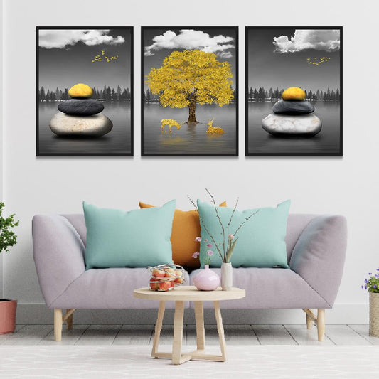 Modern 3d Abstract Nature White Frame Wall Painting for Home and Office Décor