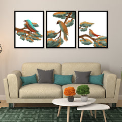 Abstract Birds Art Wall Decor Framed Painting DS37 Set of 3