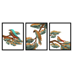 Abstract Birds Art Wall Decor Framed Painting DS37 Set of 3