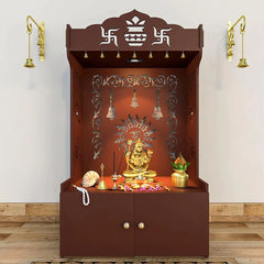 Aesthetic White Wooden Temple/Pooja Mandir for Home with Spacious Shelf & Inbuilt Focus Light