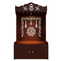 Aesthetic White Wooden Temple/Pooja Mandir for Home with Spacious Shelf & Inbuilt Focus Light