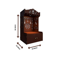 Aesthetic White Wooden Temple/Pooja Mandir for Home with Spacious Shelf & Inbuilt Focus Light