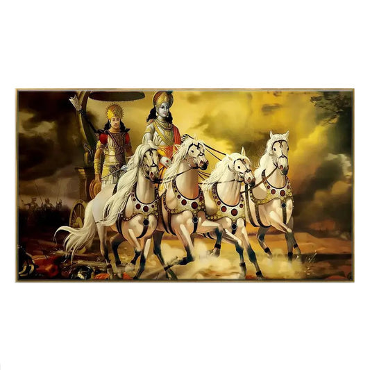 Panoramic Religious Mahabharat Floating Framed Canvas Wall Painting