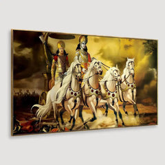 Panoramic Mahabharat Canvas Framed Wall Painting for Home and Office Decor