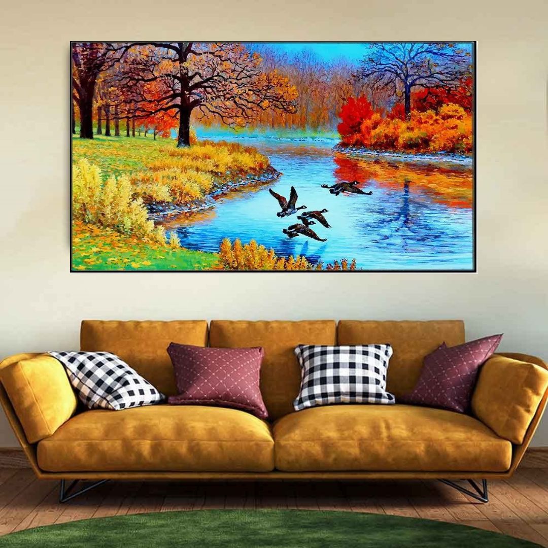 Tranquil Oasis With Nature Scenery Floating Framed Canvas Wall Painting