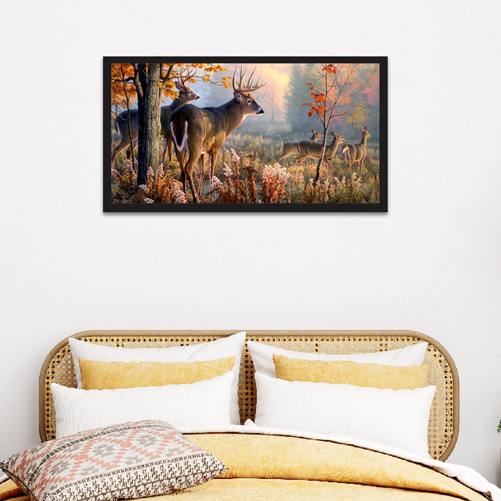 Deer in Forest Floating Framed Canvas Wall Painting