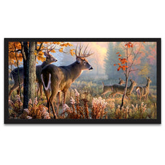 Deer in Forest Floating Framed Canvas Wall Painting