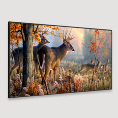 Deer in Forest Floating Framed Canvas Wall Painting