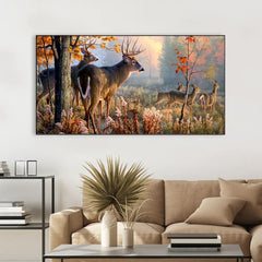 Deer in Forest Floating Framed Canvas Wall Painting