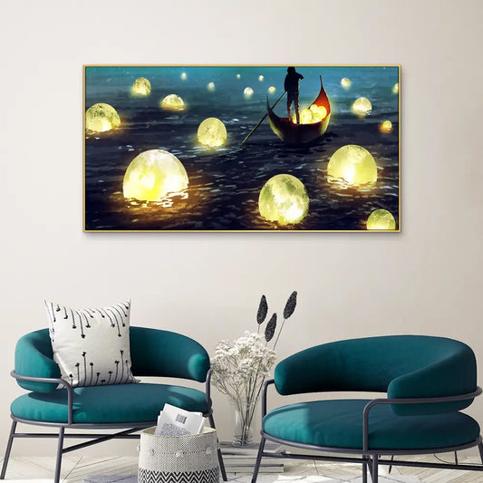 Lake of Moons Fantasy Floating Framed Canvas Wall Painting