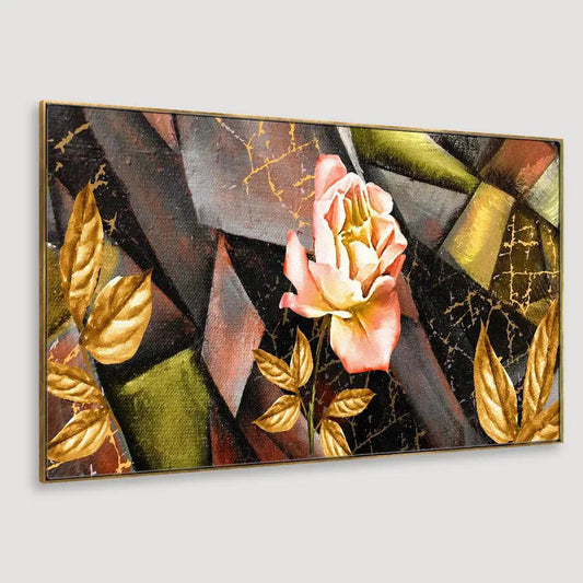 Abstract Yellow and Pink Rose Floral Floating Framed Canvas Wall Painting
