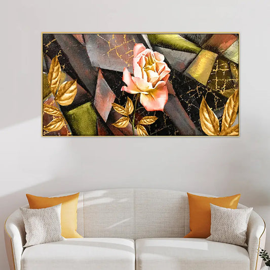 Abstract Yellow and Pink Rose Floral Floating Framed Canvas Wall Painting