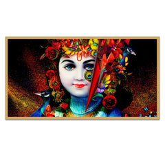 Lord Krishna with Peacock Spiritual Floating Framed Canvas Wall Painting