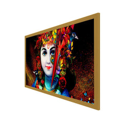 Lord Krishna with Peacock Spiritual Floating Framed Canvas Wall Painting