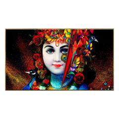 Lord Krishna with Peacock Spiritual Floating Framed Canvas Wall Painting