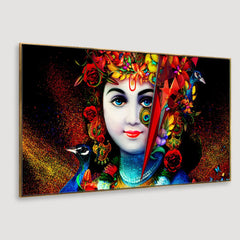 Lord Krishna with Peacock Spiritual Floating Framed Canvas Wall Painting