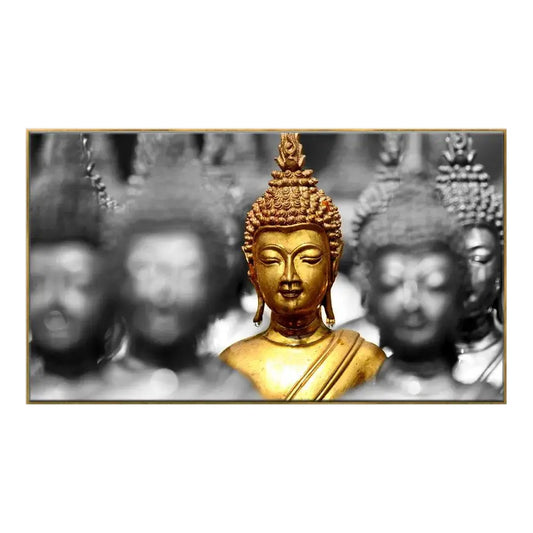 Golden Buddha Statues Spiritual Floating Framed Religious Canvas Wall Painting