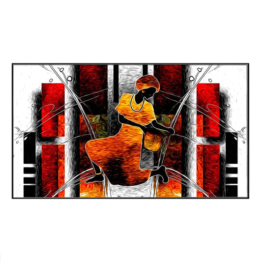African Vintage Modern Art Floating Framed Canvas Wall Painting