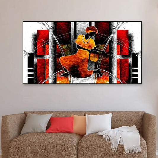 African Vintage Modern Art Floating Framed Canvas Wall Painting