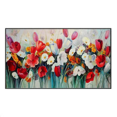 Beautiful Red Floral Floating Framed Canvas Wall Painting for Home and Office Decor