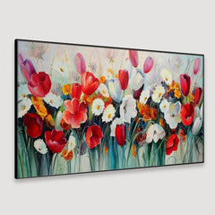 Beautiful Red Floral Floating Framed Canvas Wall Painting for Home and Office Decor