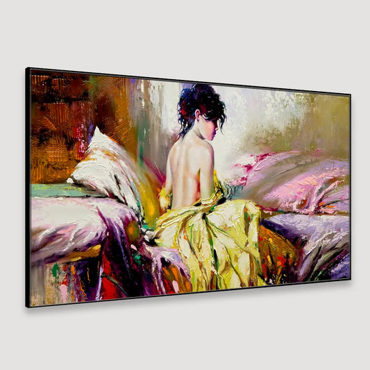 Beautiful Lady Charming Retro Floating Framed Canvas Wall Painting