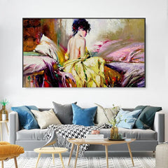 Beautiful Lady Charming Retro Floating Framed Canvas Wall Painting