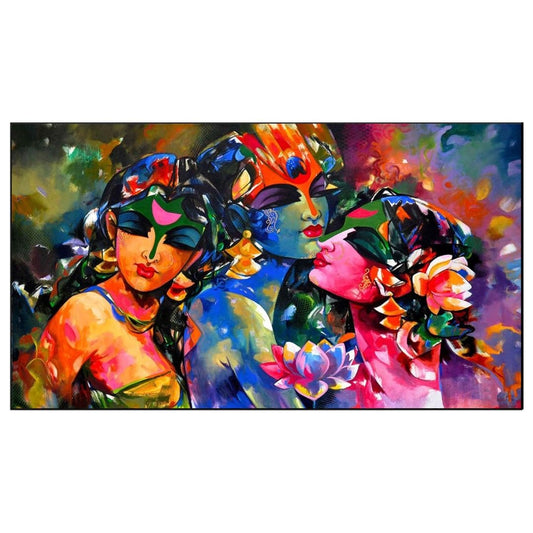 Radha Krishna Gopis Floating Framed Canvas Wall Painting