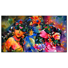 Radha Krishna Gopis Floating Framed Canvas Wall Painting for Living Room Bedroom drawing room Office Wall Decor