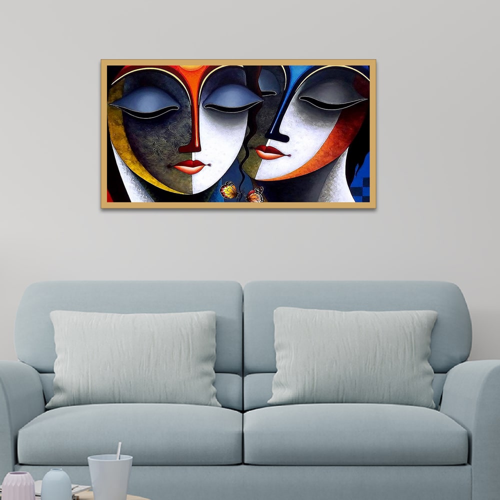 Radha Krishna Romantic Floating Framed Canvas Wall Painting