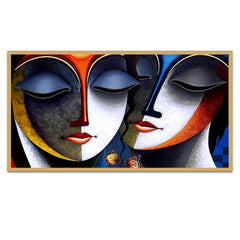 Radha Krishna Romantic Floating Framed Canvas Wall Painting