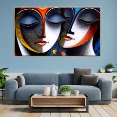 Radha Krishna Romantic Floating Framed Canvas Wall Painting