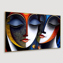 Radha Krishna Romantic Floating Framed Canvas Wall Painting