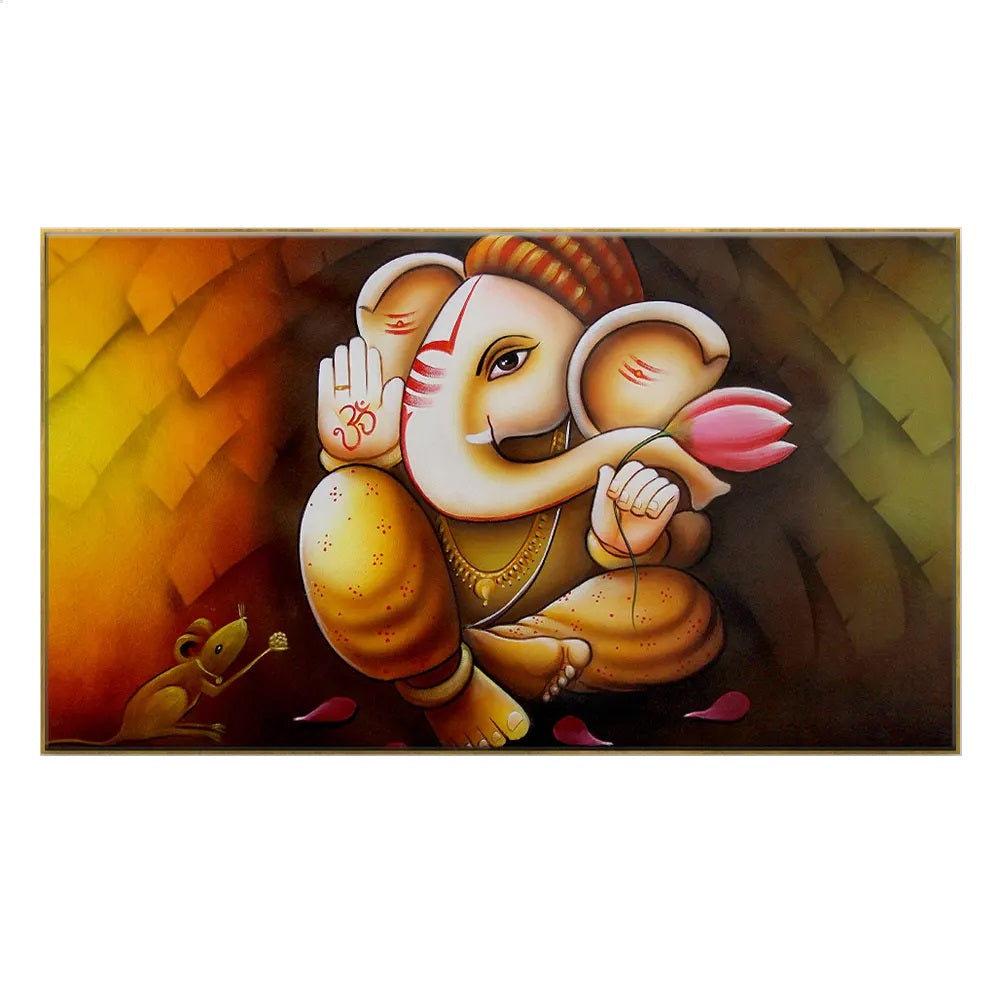 Big Panoramic Auspicious Ganesha Floating Framed Canvas Wall Painting